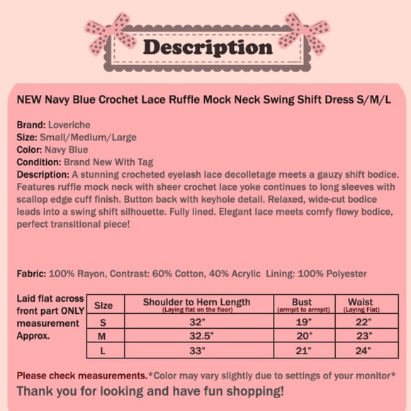 Navy Blue Crochet Lace Mock Neck Swing Shift Dress - Picture 8 of 8